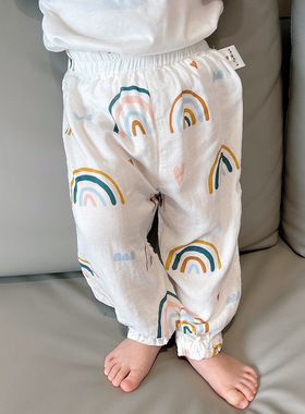 宝宝夏季薄款双层竹棉防蚊裤裤子儿童睡裤幼儿透气长裤家居服