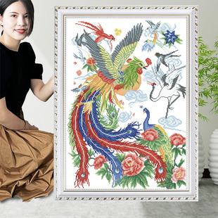百鸟朝凤十字绣2024新款线绣玄关客厅自己绣高级凤凰鸟语花香小幅
