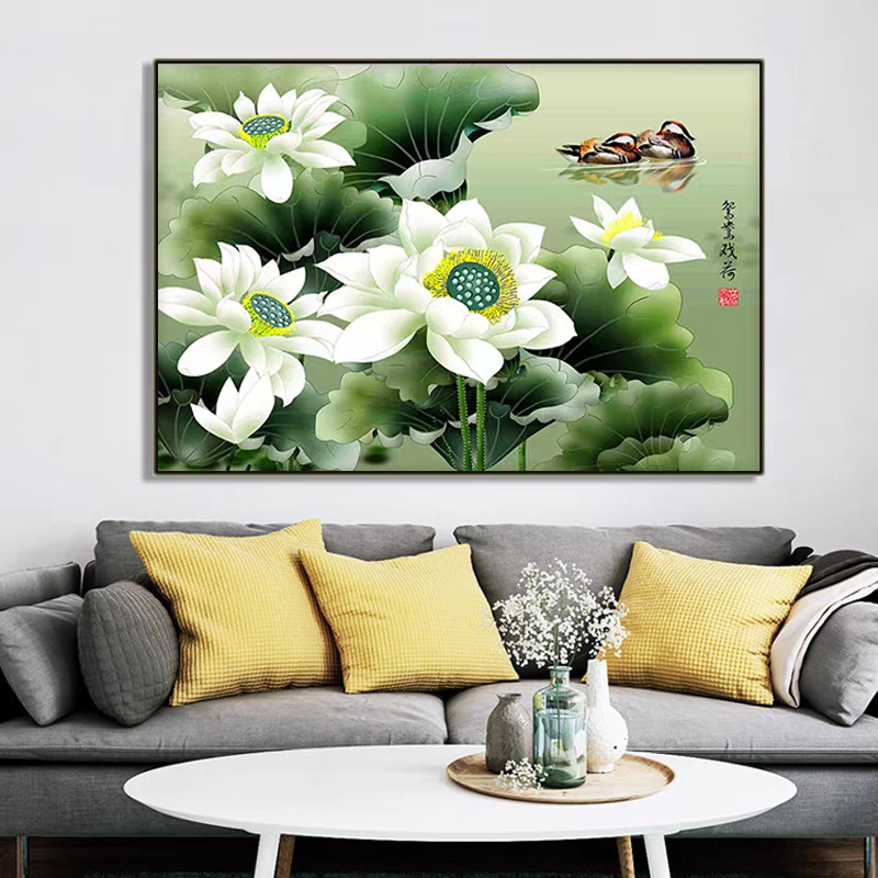 小娥姐姐现代客厅鸳鸯戏荷十字绣