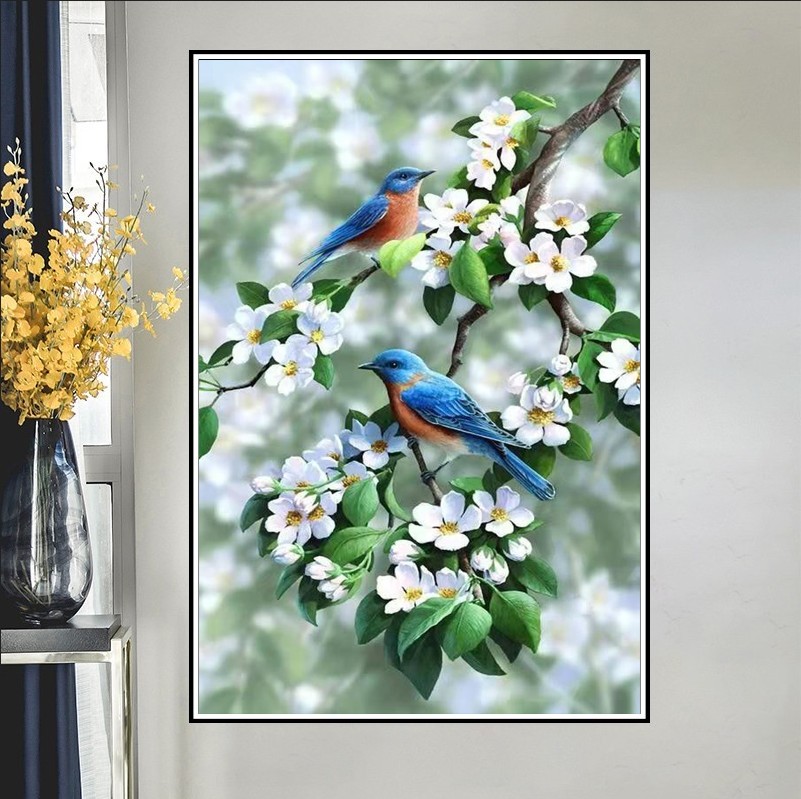 花枝上的小鸟玄关十字绣2025新款印花线绣客厅餐厅植物花卉系列绣
