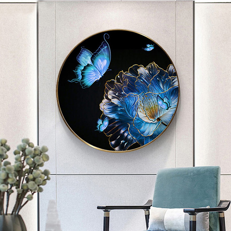 小娥姐姐圆形客厅蓝色蝴蝶十字绣