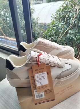 超值！Rockfish正品女士皮面厚底德训鞋松糕鞋休闲板鞋单鞋微瑕疵