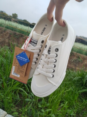 春夏季文艺青年Rockfish帆布鞋女款系带小白鞋饼干鞋防泼水微瑕疵
