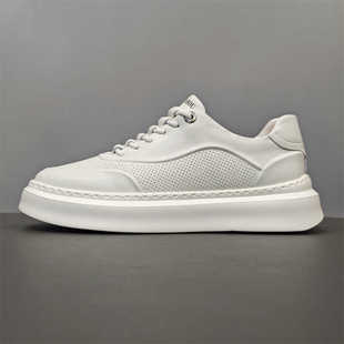 厚底轻便潮鞋 镂空透气运动板鞋 男夏季 捡漏外贸尾货清仓真皮小白鞋