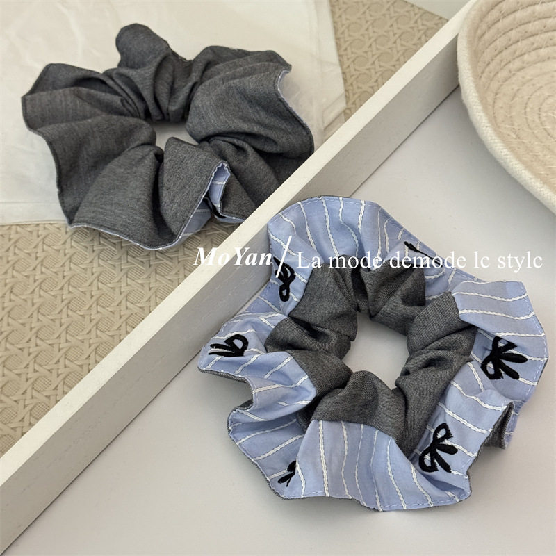 韩版双拼刺绣蝴蝶结条纹边大肠发圈甜美时尚马尾头绳质感百搭发绳,饰品/流行首饰/时尚饰品新,发饰,淘宝优惠券,粉丝福利购,淘宝优惠卷