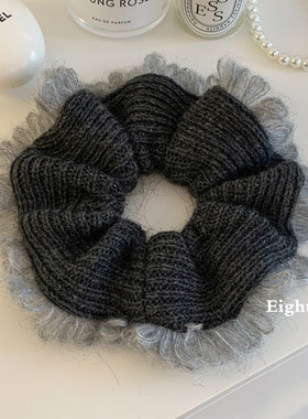 韩系灰色针织毛线大肠发圈女慵懒风扎头发超大号百搭发饰头绳秋冬
