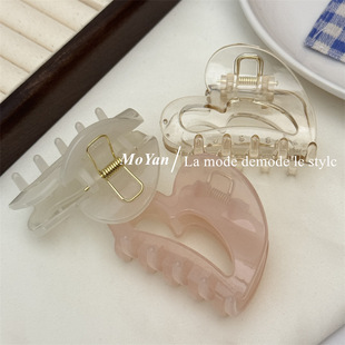 韩版果冻色气质抓夹百搭镂空爱心小发抓简约后脑勺发夹高卢顶发卡