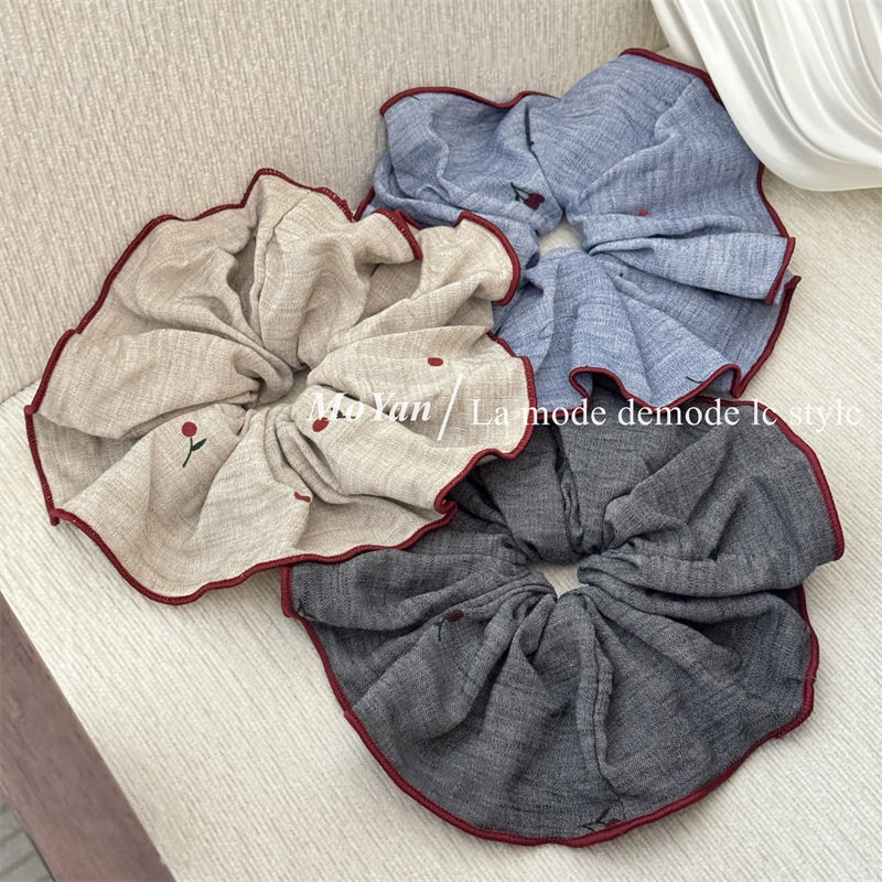 复古简约棉麻布艺樱桃大肠发圈小众气质百搭发绳马尾丸子头绳头花,饰品/流行首饰/时尚饰品新,发饰,淘宝优惠券,粉丝福利购,淘宝优惠卷