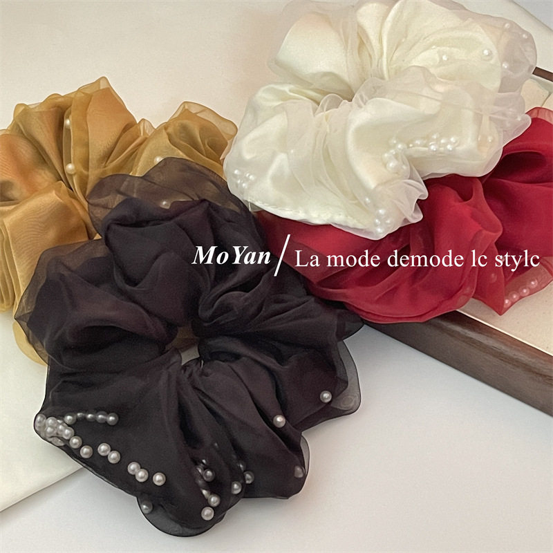 韩版网纱布艺双层珍珠大肠发圈女气质马尾头绳发饰扎头发绳橡皮筋,饰品/流行首饰/时尚饰品新,发饰,淘宝优惠券,粉丝福利购,淘宝优惠卷