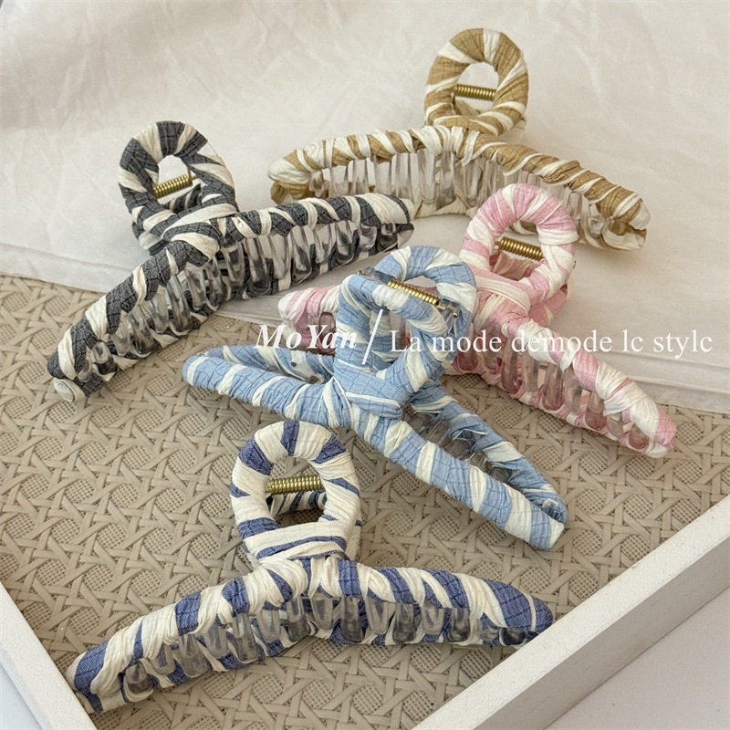 条纹裹布抓夹女气质网红百搭大号鲨鱼夹简约高级感2026新款头发夹,饰品/流行首饰/时尚饰品新,发饰,淘宝优惠券,粉丝福利购,淘宝优惠卷