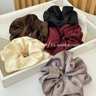 博主同款手抓花缎面大肠发圈气质扎头绳优雅低马尾绑发绳金标头花