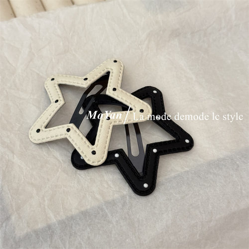 韩版黑白波点皮质发夹五角星云朵BB夹侧边刘海夹边夹发卡碎发夹子