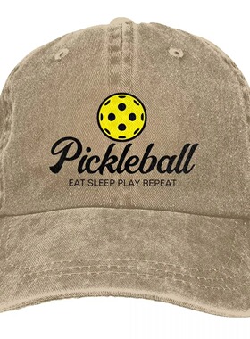 匹克球Pickleball黄色小球印花水洗棒球帽复古做旧鸭舌帽支持代发