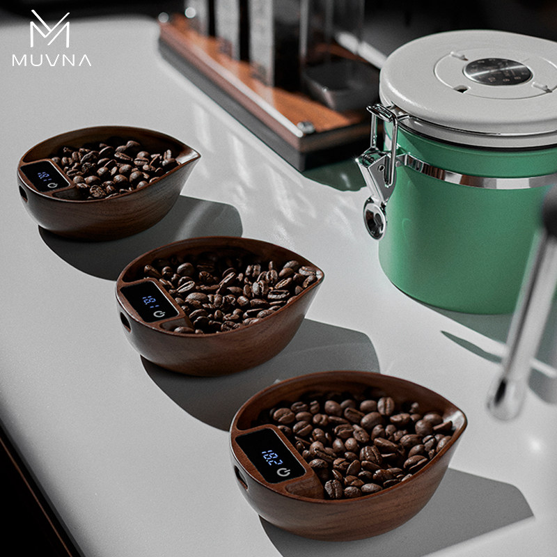 MUVNA慕威纳 胡桃木手冲电子称豆盘意式咖啡称重展示盘咖啡电子秤