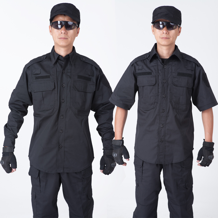 511保安作训服上衣工作服短袖夏装男黑色春秋季长袖制服衬衫衬衣