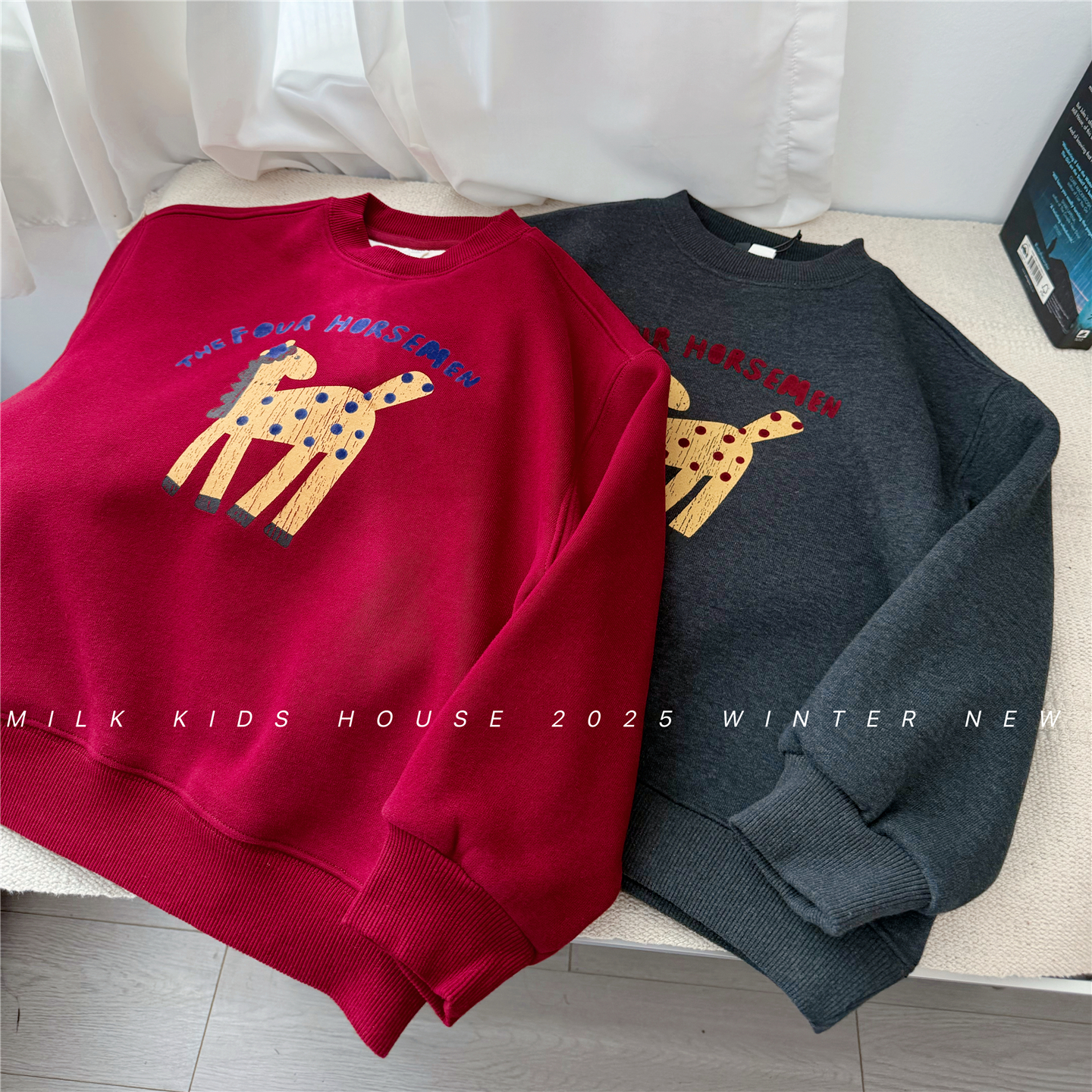 MILK KIDS.【童趣小马】男童秋冬保暖加厚一体绒卫衣潮牌童装上衣