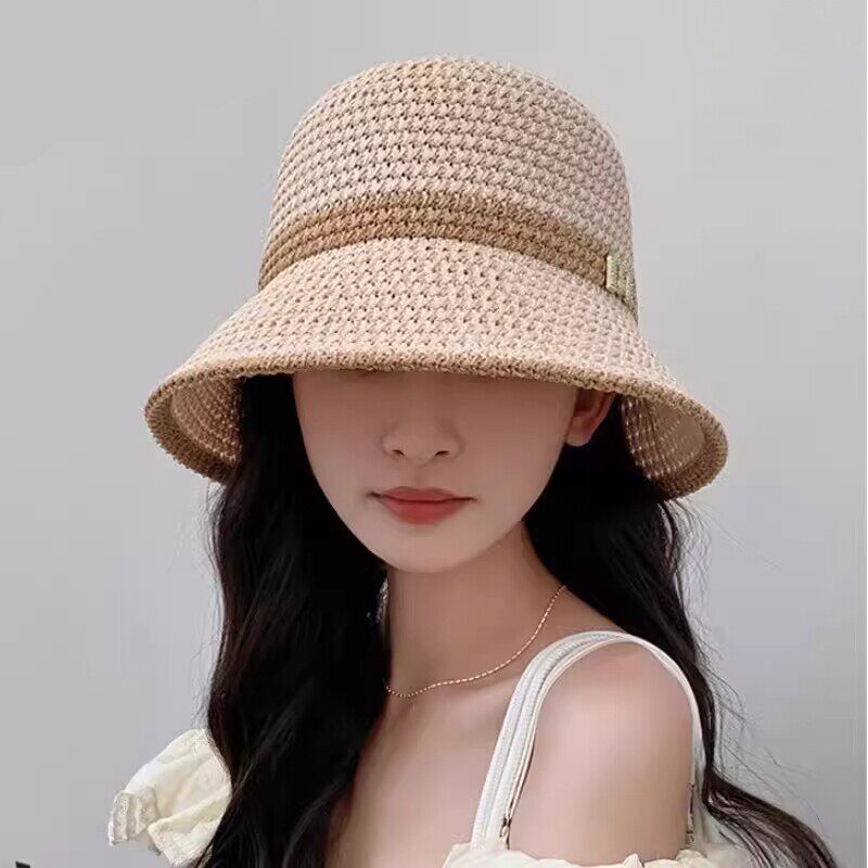 盆帽草编渔夫帽户外防晒草帽女透气气质遮阳日系夏季出游ins海边