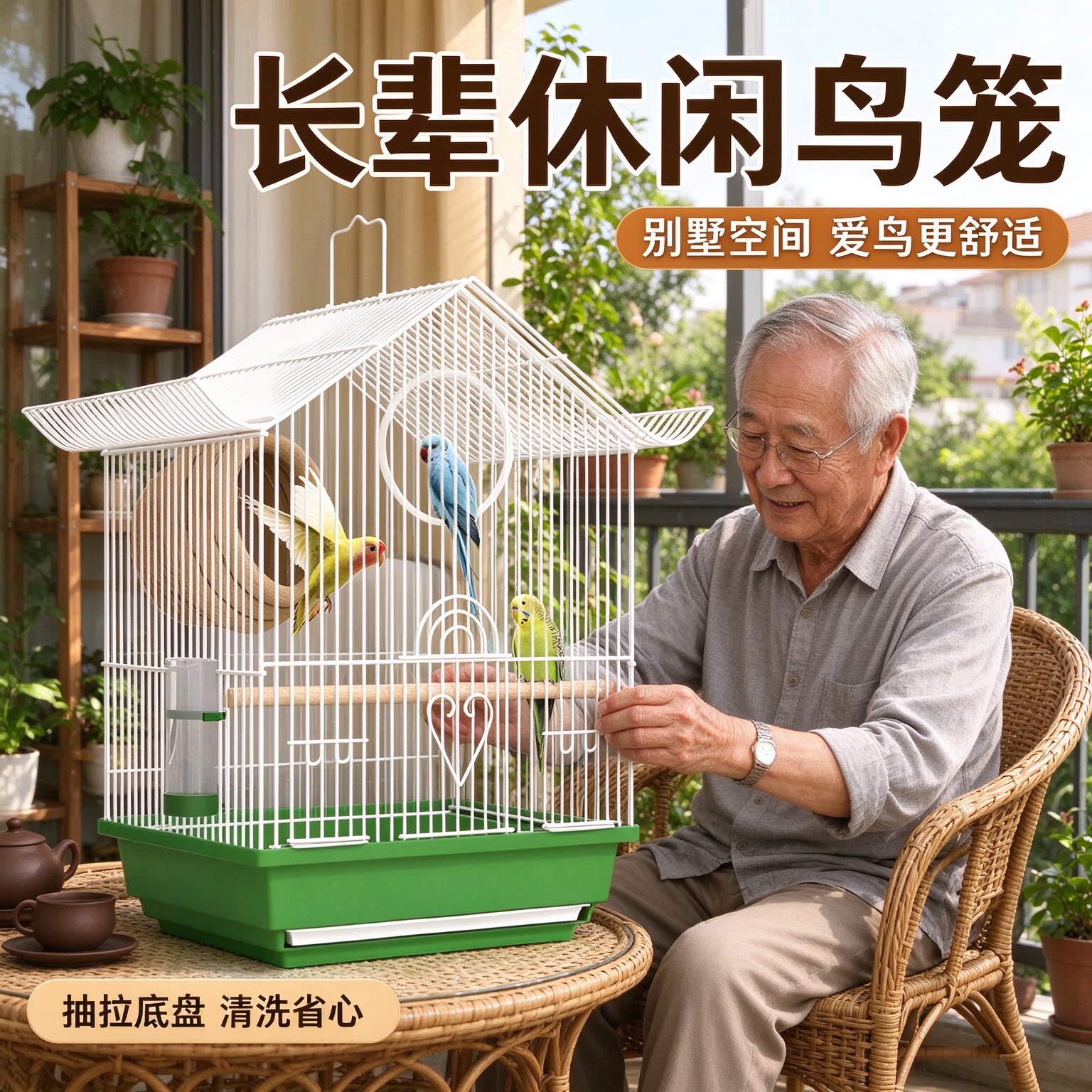 鹦鹉鸟笼大空间屋型小鸟笼加厚铁艺防溅设计带站杆食盒适合牡丹