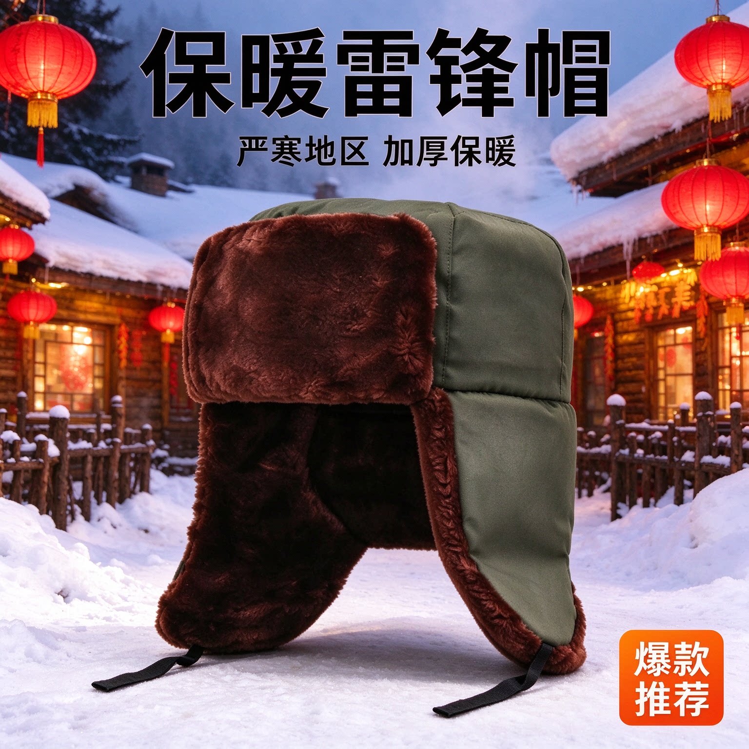 雷锋帽男冬季加绒加厚棉帽东北防寒护耳帽户外骑行防风中老年