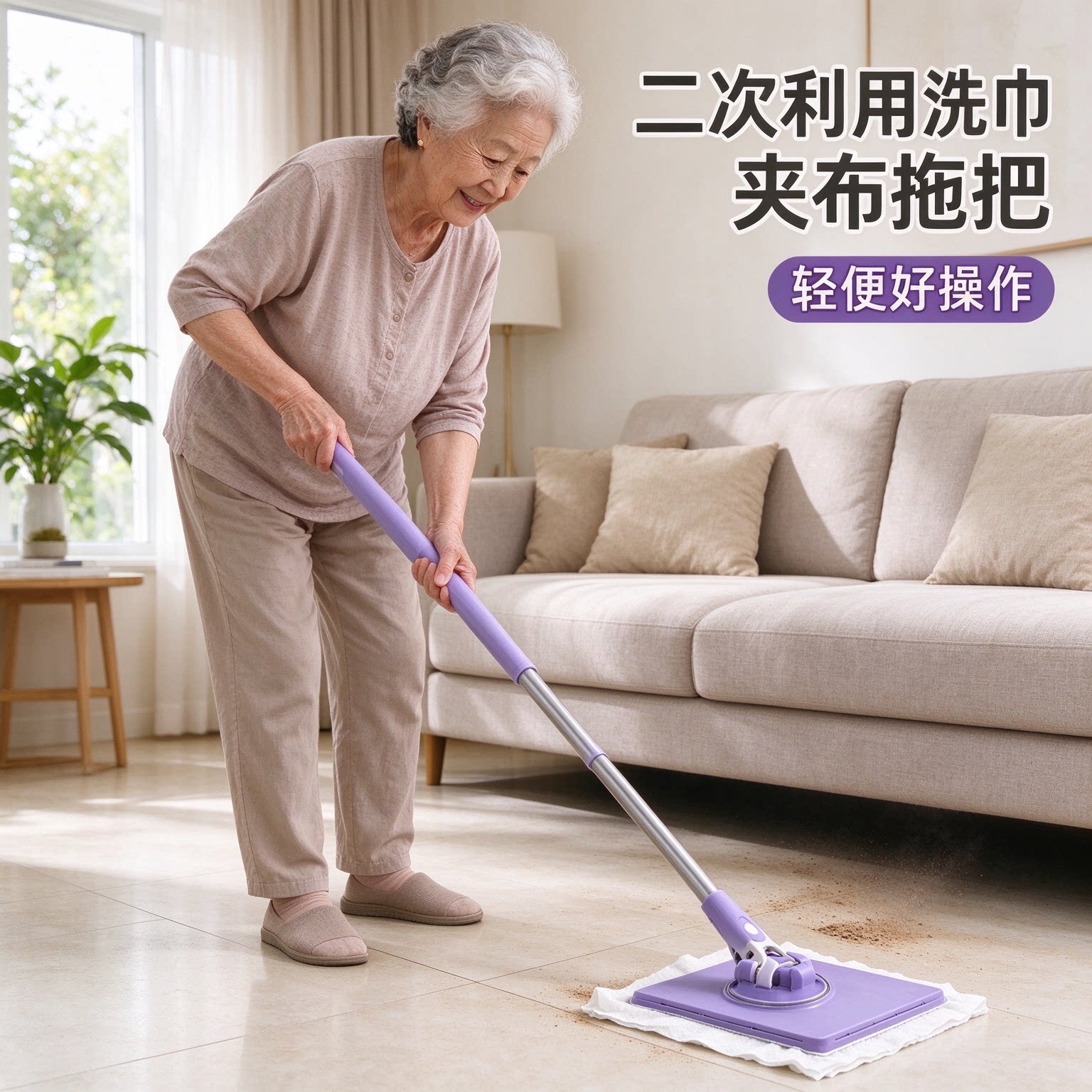 长柄洗脸巾夹布拖把懒人免洗平板拖可固定湿巾干巾墙面地板除尘
