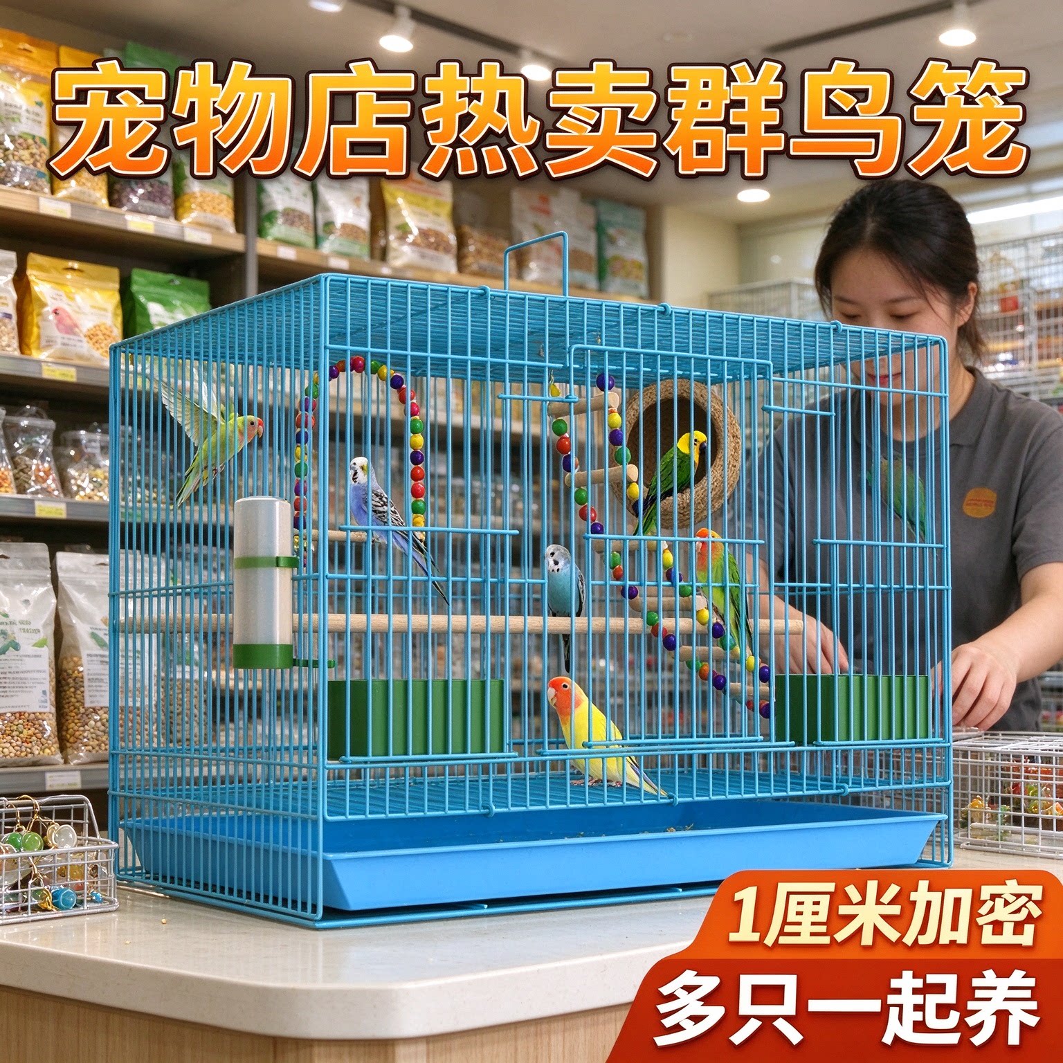 加粗铁丝群鸟笼 1 厘米加密网丝防止小鸟钻出带玩具站杆多只鹦鹉