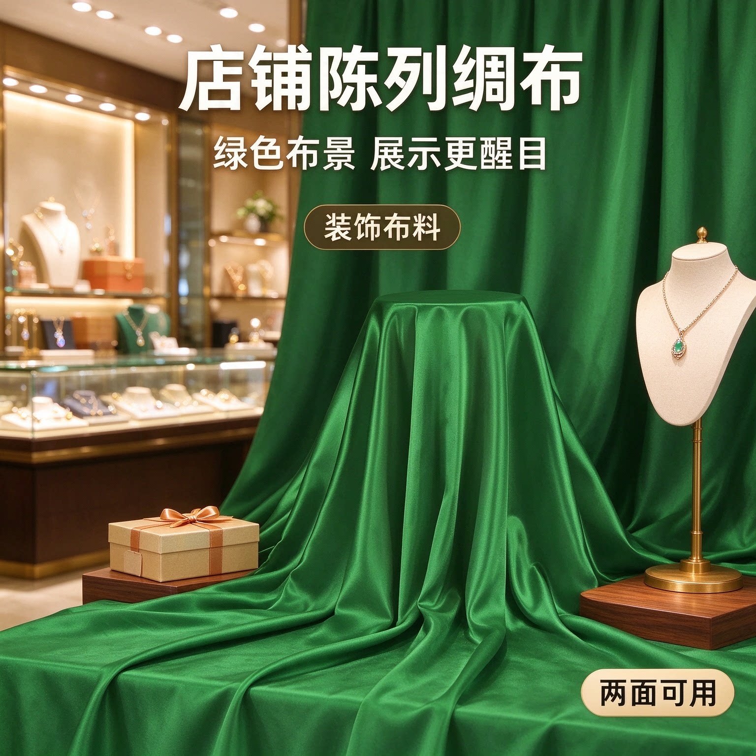 顺滑绿色亮面绸布双面设计礼盒铺垫摄影布景手工发饰制作绸缎面料
