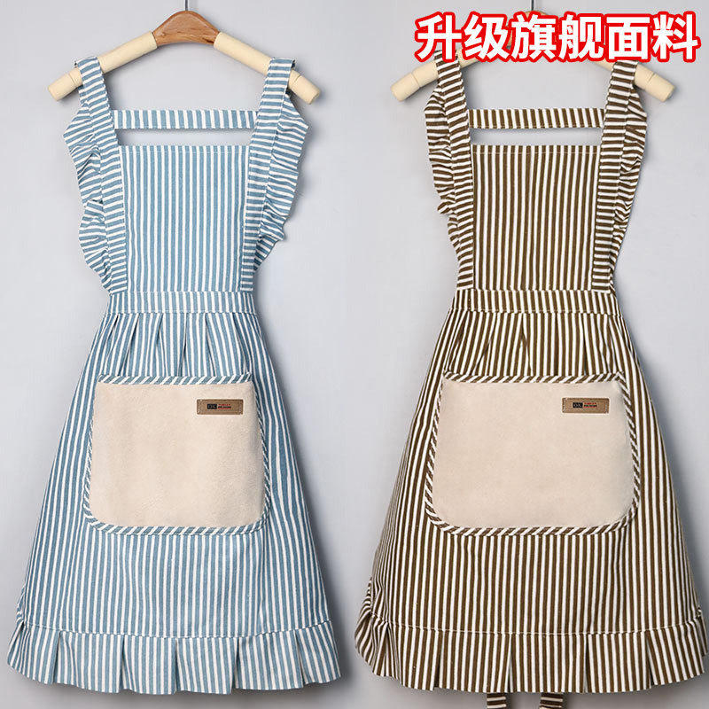 做饭棉麻公主裙防餐饮工作服女透气士油污A家用围裙时尚花边洋气