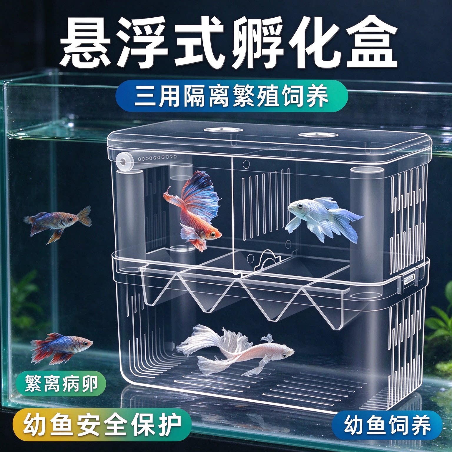 透明亚克力鱼隔离盒鱼缸内悬浮孵化盒母鱼产卵繁殖箱幼鱼保护