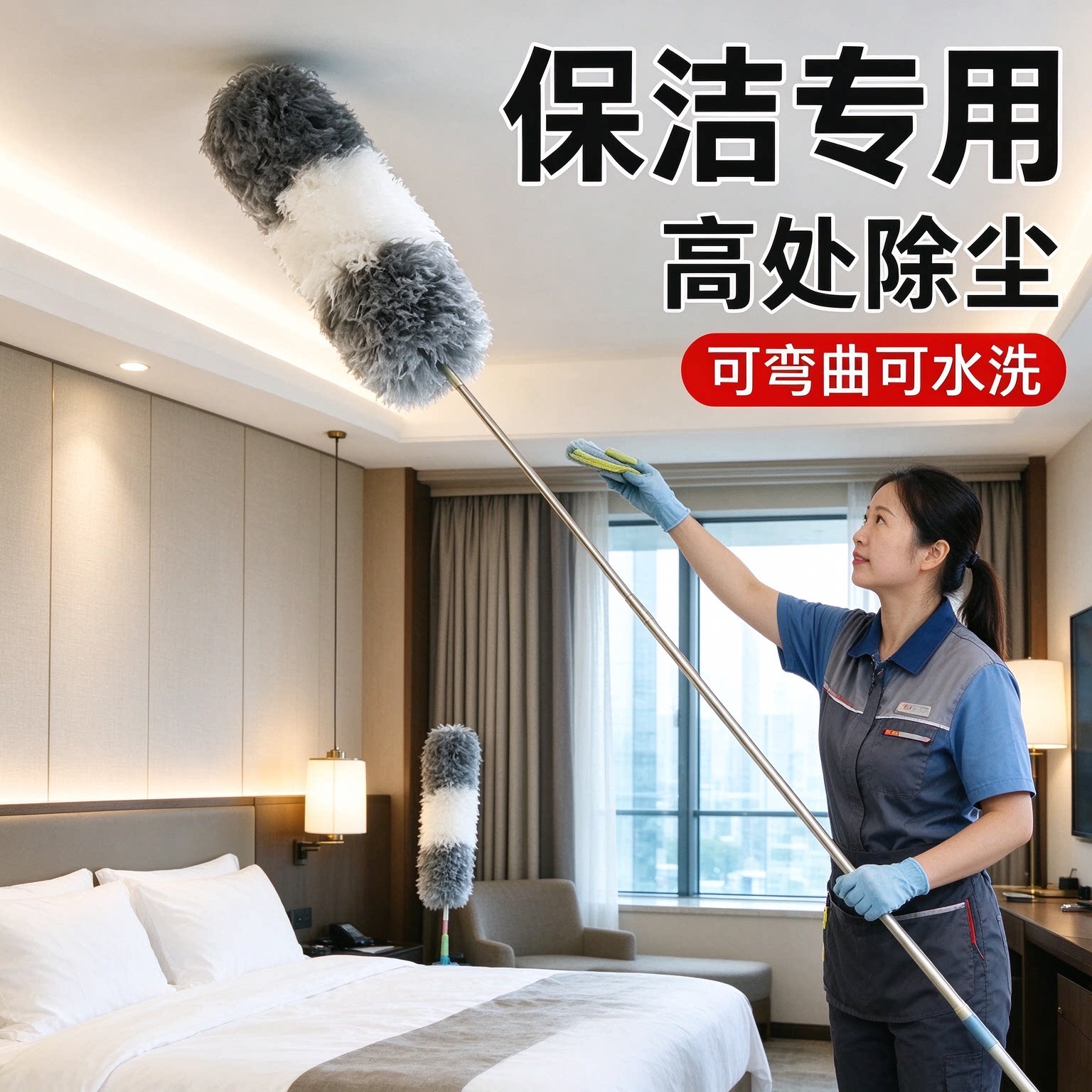 除尘掸加长 2.8 米家用静电吸附灰尘掸可弯曲可水洗天花板扫灰
