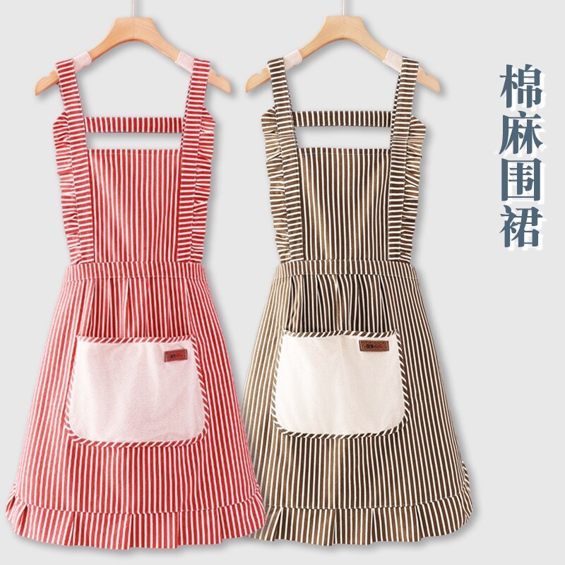 纯棉棉麻背带围裙粗布女厨房韩版防油防污爆款反穿衣工作服新款