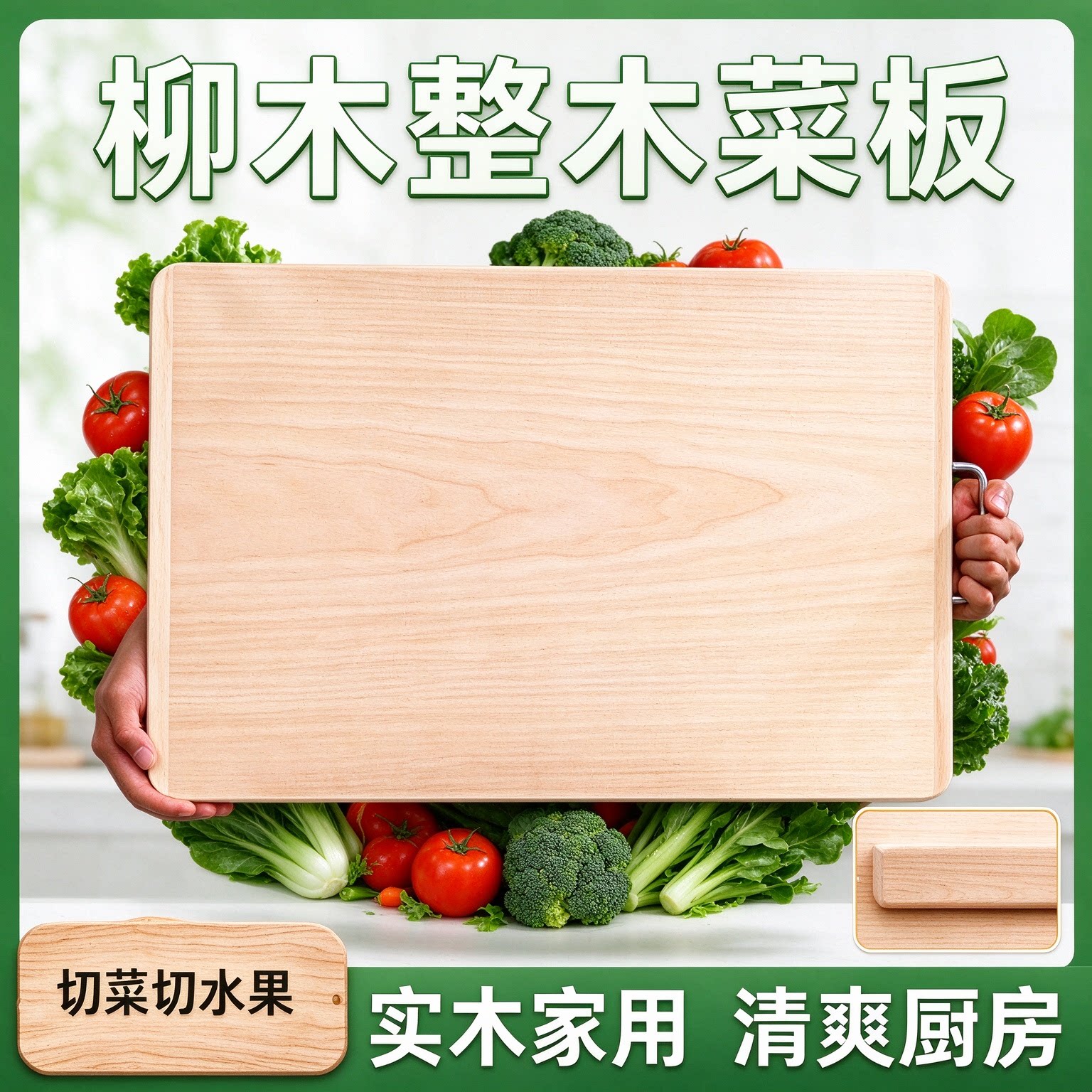 柳木整木菜板家用实木砧板加厚长方形切菜板厨房擀面案板