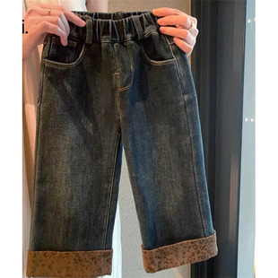 暖和~女童加绒牛仔裤冬装新款小童女宝宝一体绒裤子百搭阔腿裤潮