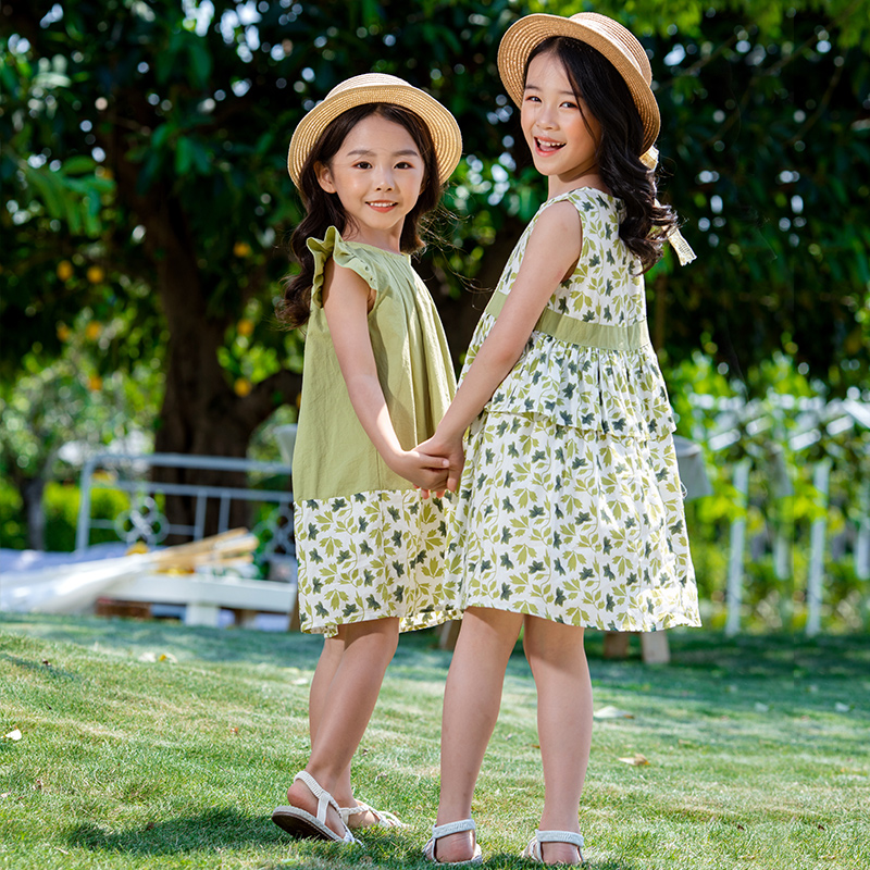 女中大童淑女裙子夏装2025新款亲子儿童碎花公主姐妹小女孩连衣裙