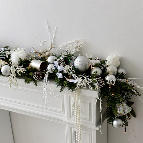 圣诞新款简约银白系装饰藤条家用商场橱窗墙面扶手DIY布置挂件