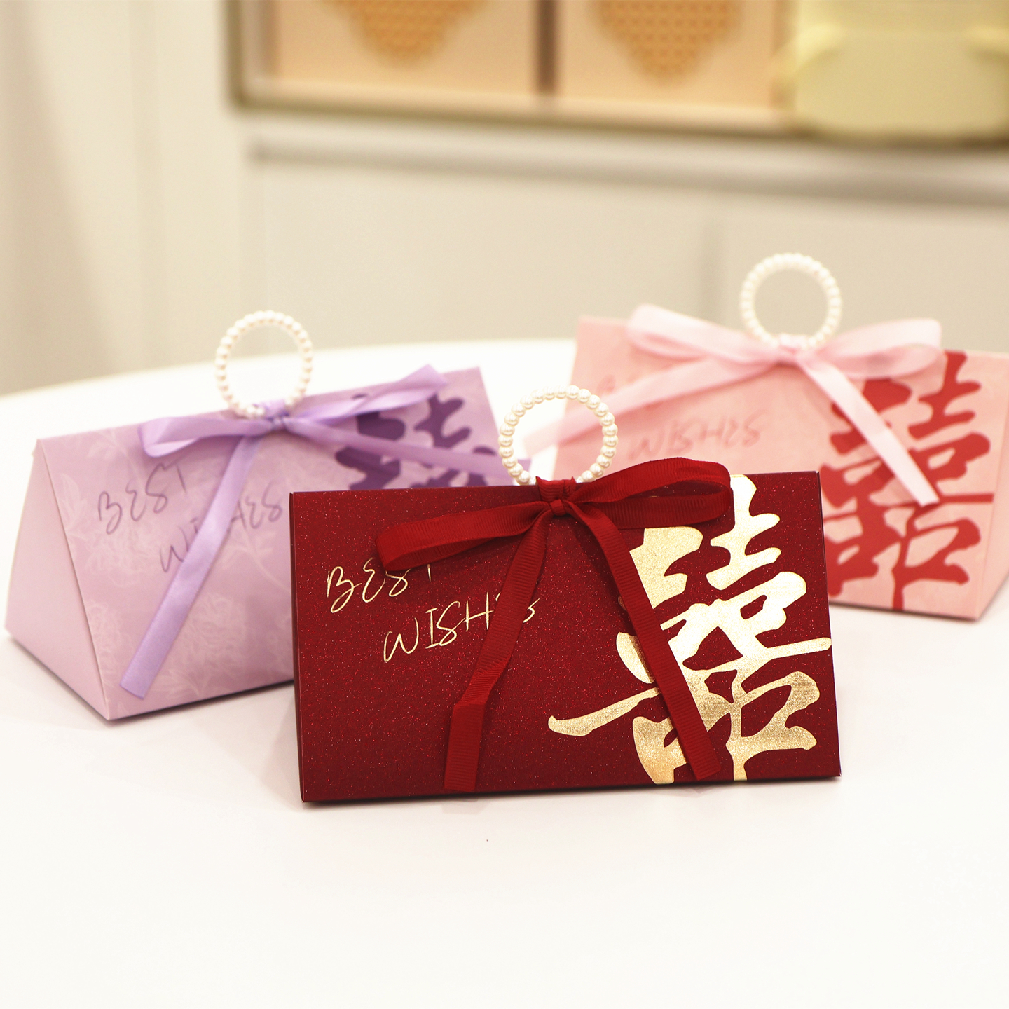 三角长条结婚喜糖盒高级感喜糖盒子空盒新款喜糖礼盒婚礼糖盒手提