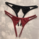 法式 全透 火辣T裤 蕾丝花边绑带开裆内裤 本命年红色性感诱惑丁字裤