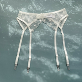 法式 爱心蕾丝丝袜防滑袜夹性感吊袜带腰封白色腿环固定带 复古经典