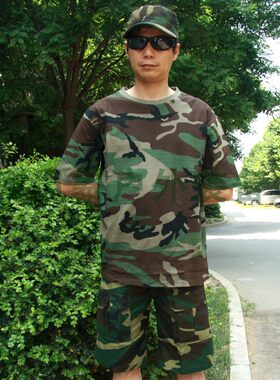 户外军迷网红美军ACU迷彩T恤男短袖上衣CP纯棉夏背心全棉大码宽松