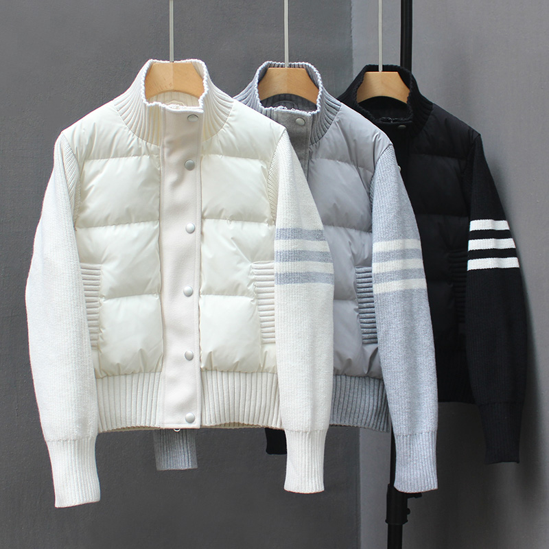 羽绒服女短款针织拼接小个子外套2025年新款秋冬轻薄白鸭绒立领潮