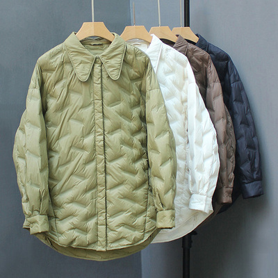 压胶轻薄羽绒服女衬衫领衬衣外套