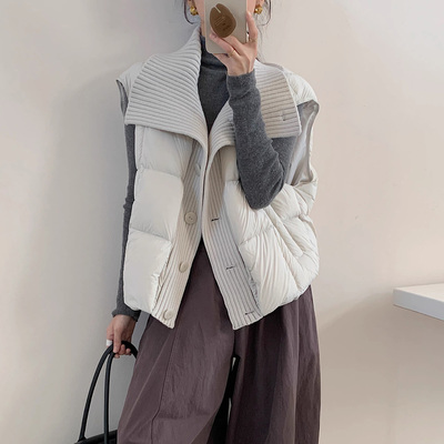 韩系针织翻领羽绒马甲女时尚外套
