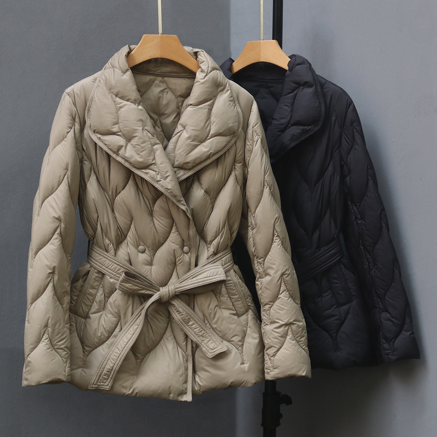 羽绒服女小个子黑色收腰短款外套