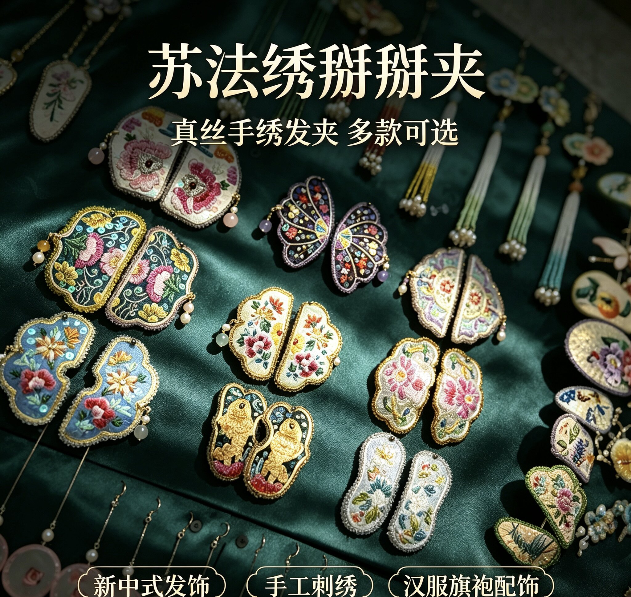苏绣法绣手工掰掰夹新中式刺绣发夹汉服旗袍边夹古风头饰国风发饰