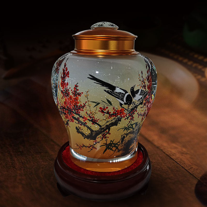 中式茶具店摆件实用内画茶叶罐礼品水晶玻璃茶叶桶春节礼品鼻烟壶
