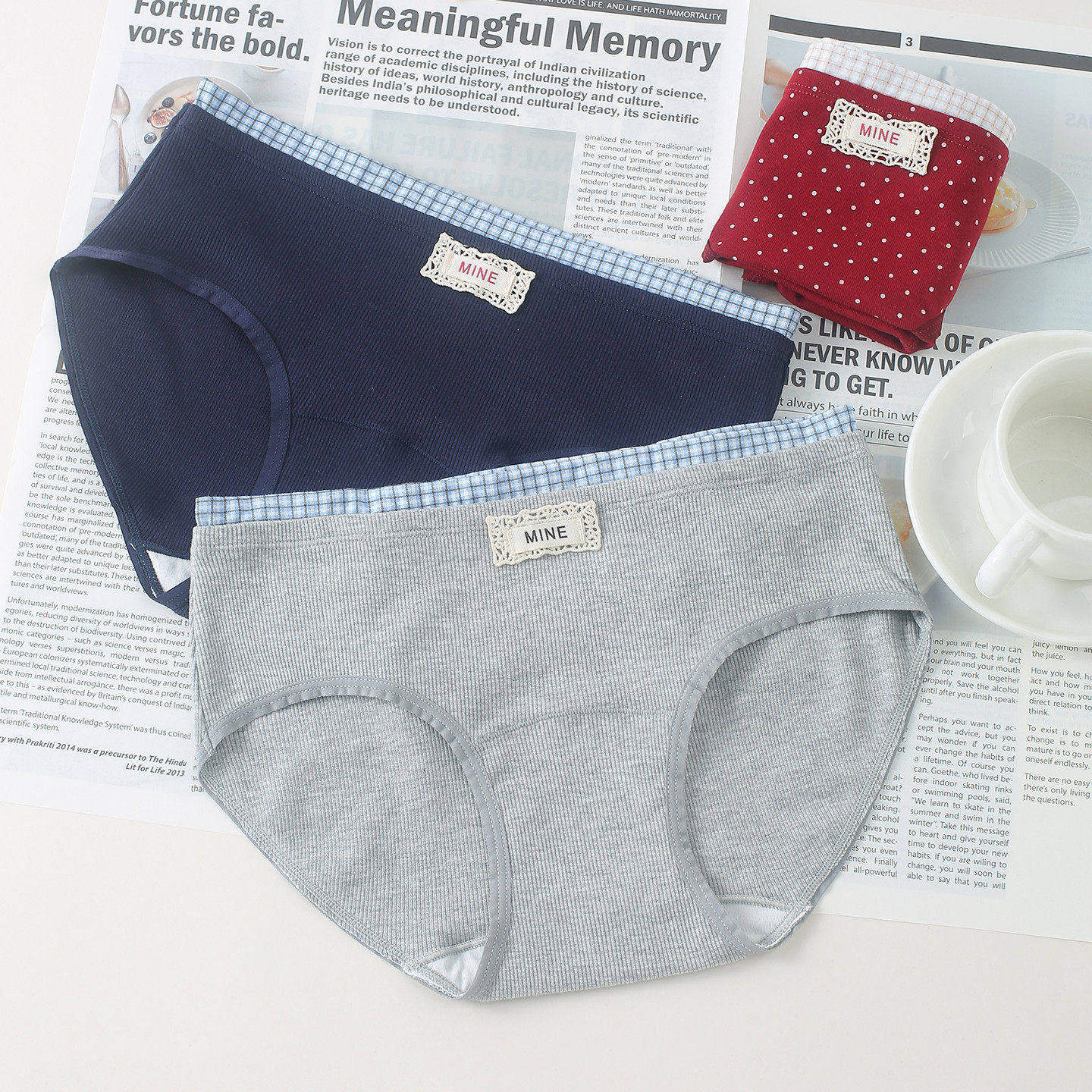 【5条99】甜心少女纯棉内裤螺纹棉格子加长裆高级感内裤中腰包臀,女士内衣/男士内衣/家居服,女三角裤,淘宝优惠券,粉丝福利购,淘宝优惠卷