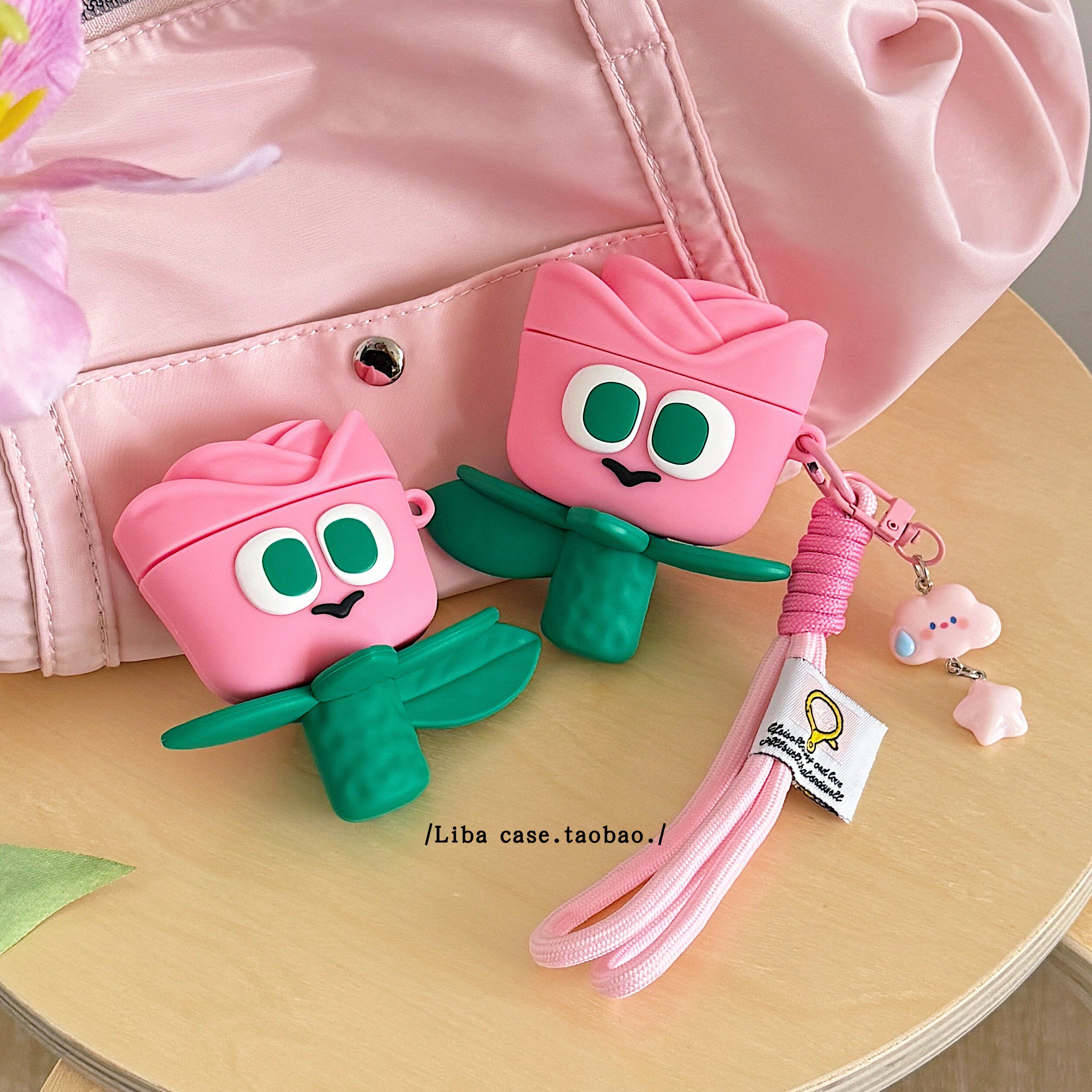 可爱粉色玫瑰花适用苹果耳机保护套airpods4无线蓝牙耳机壳四