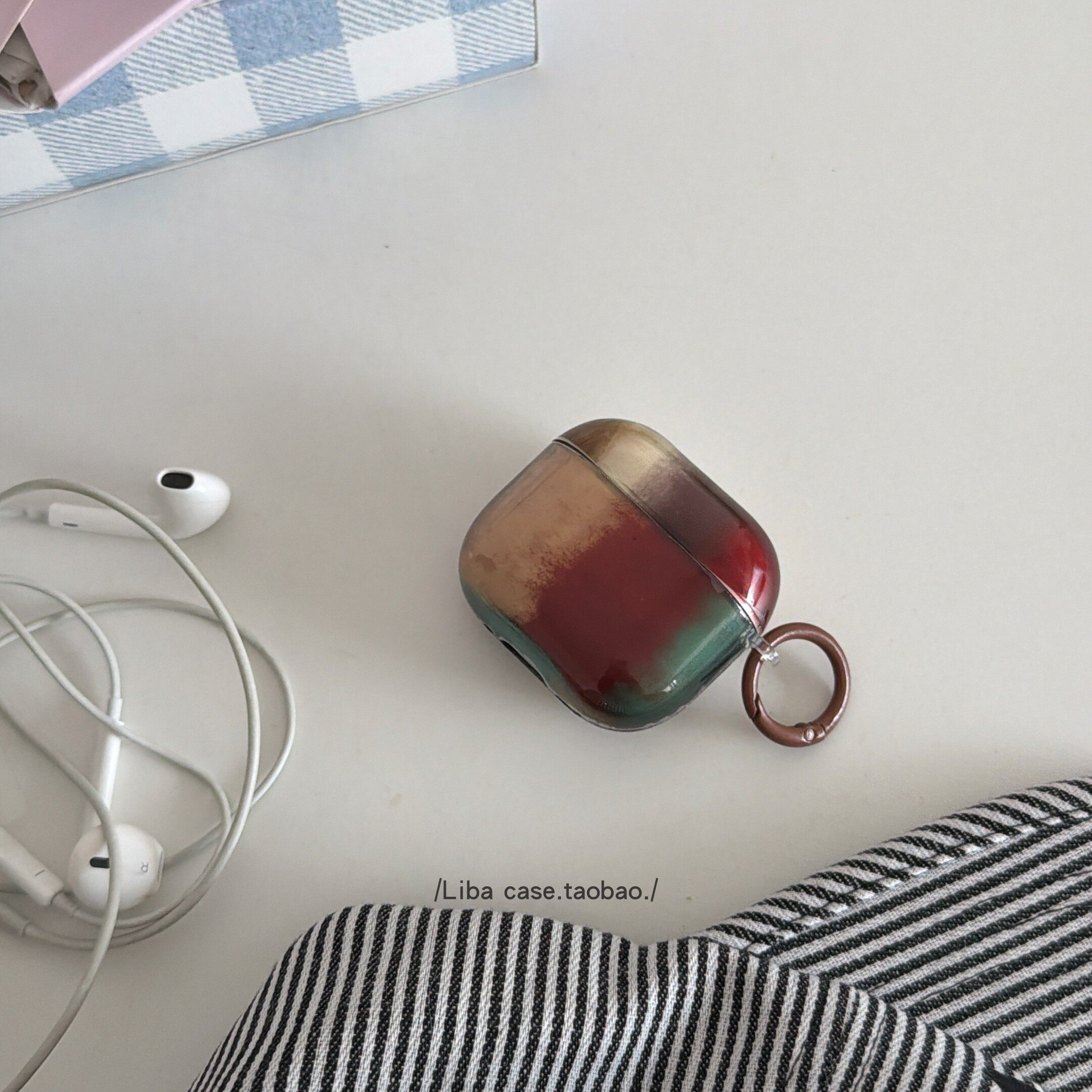 ins复古晕染拼接色适用苹果耳机保护套airpods4无线蓝牙耳