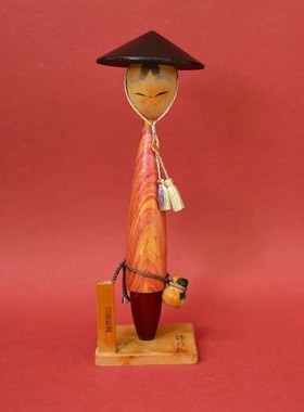 双子商店 孤品中古日本制职人手作木雕手绘木介子人物装饰摆件