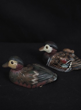 双子商店 中古中国制手工石雕鸳鸯装饰摆件 情侣礼物鸳鸯