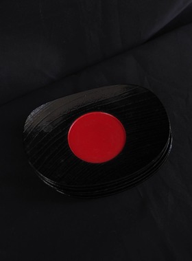 双子商店 中古日本制实木大漆元宝形红色丸纹茶杯托 杯垫